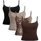 SweatyRocks Women's Plus Size 4 Pack Tank Top Leopard Print Spaghetti Strap Scoop Neck Camisole Top