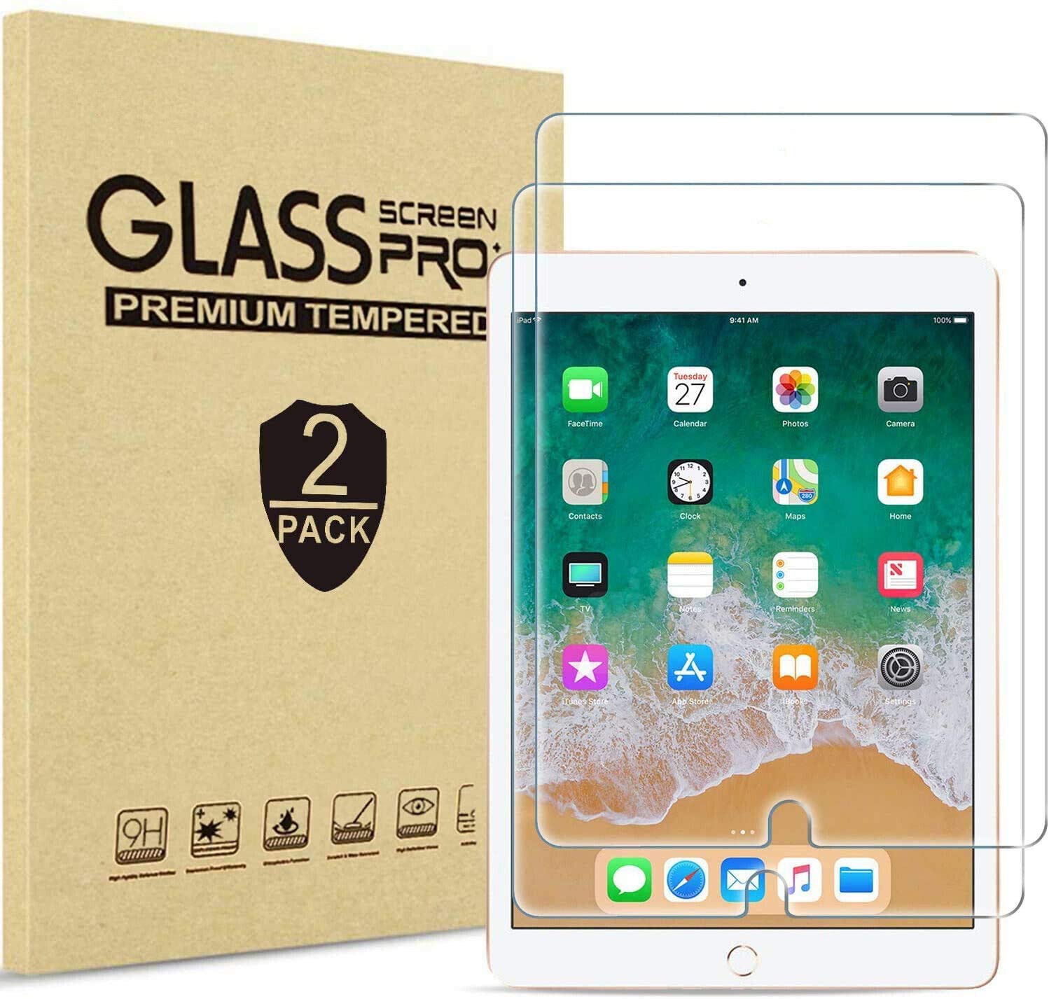 [2-Pack] GENUINE 100% Tempered Glass Screen Protector for iPad 10.2" 2019 7th Generation
