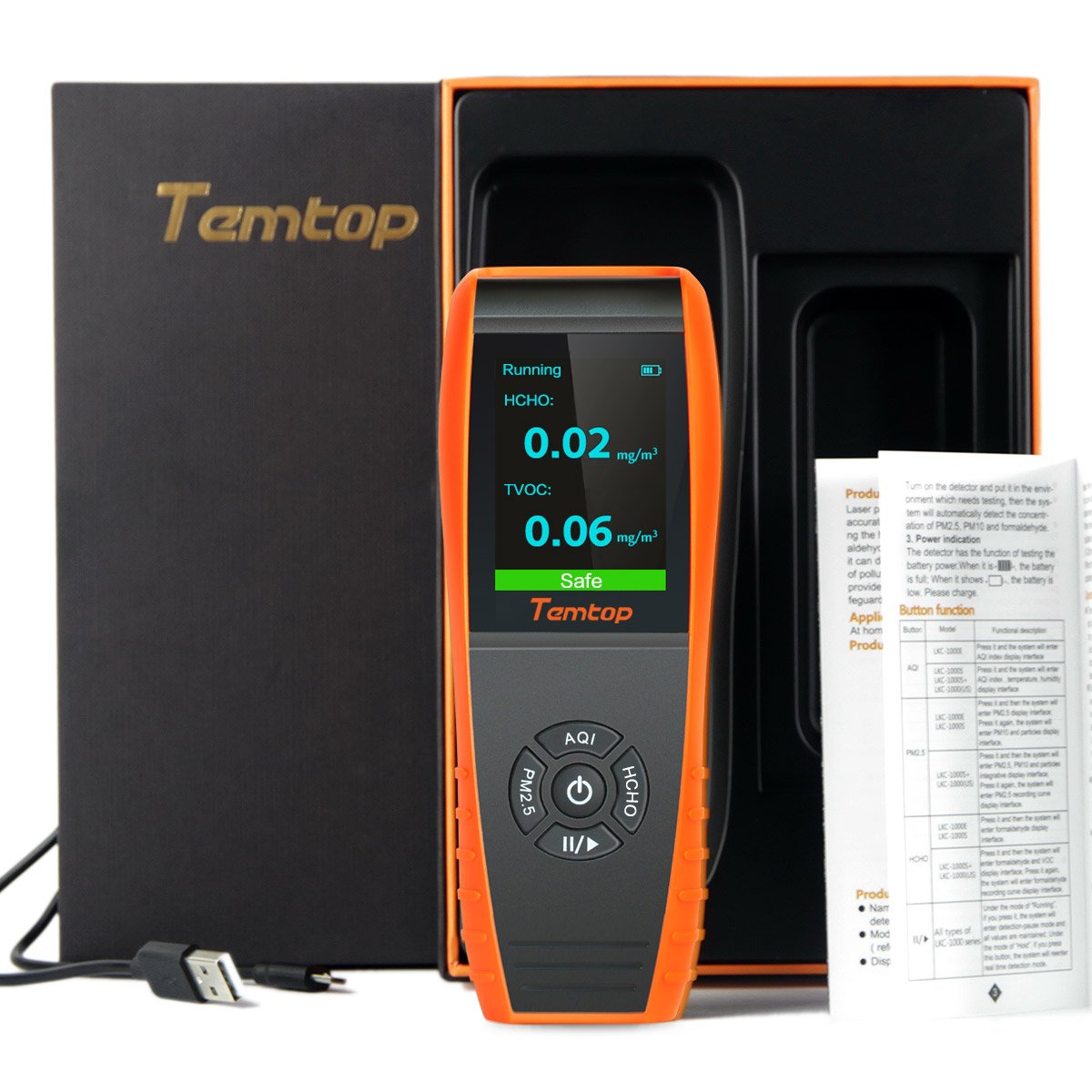 Temtop LKC-1000S+ Professional Formaldehyde Monitor Detector with HCHO/PM2.5/PM10/TVOC Accurate Testing Air Quality Detector