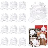 12 Pcs White Gift Bow Pull Bows for Gift Warpping Christmas Warp Ribbon Bow Party Birthday Wedding Solid Bows for Bikes Anniversary Boxes Flower Decorations Valentine's Day (White-E)