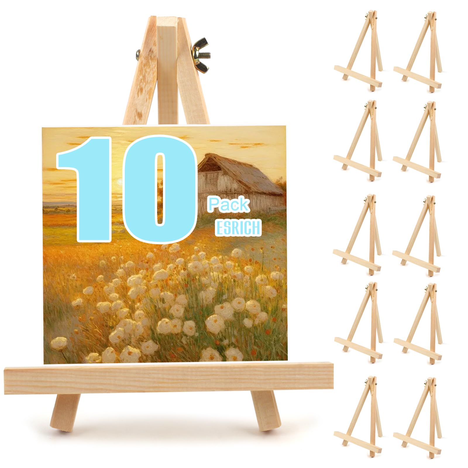 Photo 1 of 10PCS 9 Inch Wood Easels, Tripod, Painting Party Easel, Kids Student Tabletop Easels for Painting, Easel Stand for Painting Canvases, Portable Canvas Photo Picture Sign Holder.