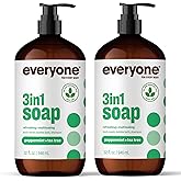 Everyone 3-in-1 Soap, Body Wash, Bubble Bath, Shampoo, 32 Ounce (Pack of 2), Peppermint Tea Tree, made with Essential Oils for Men and Women