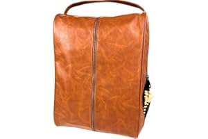 Against The Grain Premium Faux Leather Golf Shoe Bag for Men & Women, Brown, Zipper Closure, Golf Shoe Bags, Shoe Bag, 10x5x1