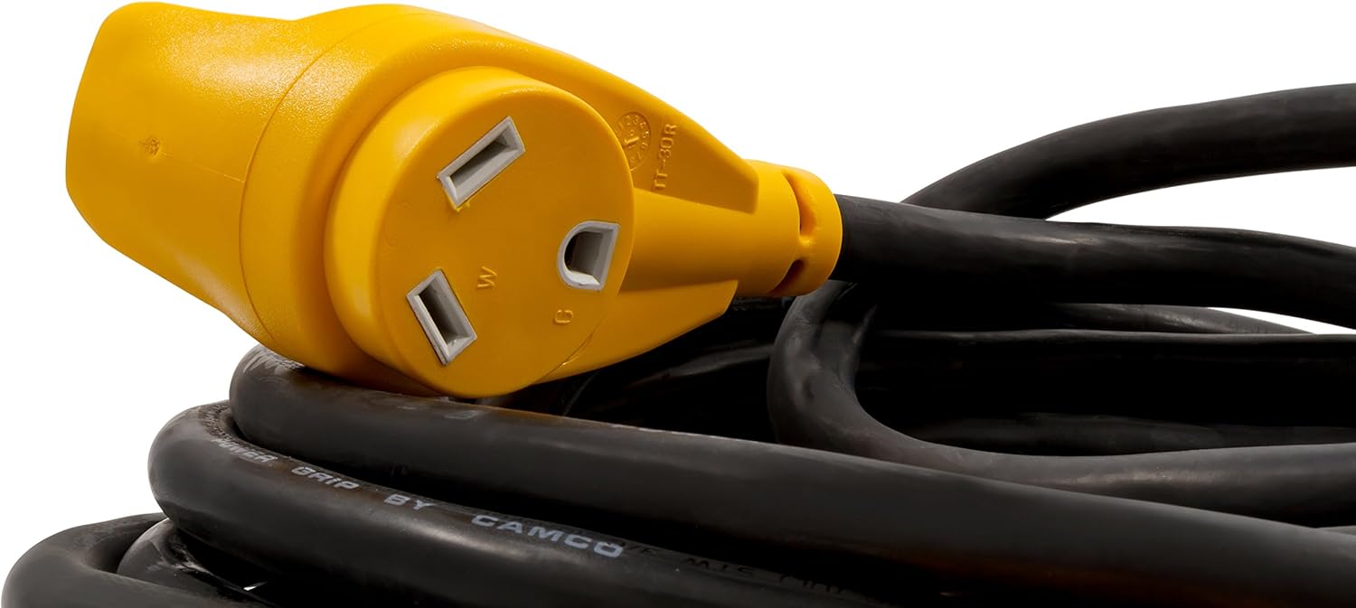 Camco 50' PowerGrip Heavy-Duty Outdoor 30-Amp Extension Cord for RV and Auto | Allows for Additional Length to Reach Distant Power Outlets | Built to Last (55197): Automotive