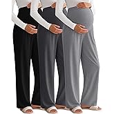 Sweetyweee 3 Pack Women's Maternity Pants Loose Wide Leg Pregnancy Sweatpants Over The Belly Lounge Pants Pajama with Pockets