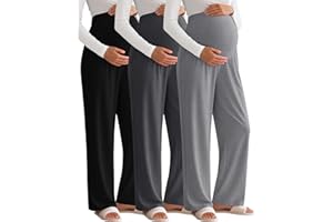 Sweetyweee 3 Pack Women's Maternity Pants Over The Belly Pregnancy Pants Stretchy Loose Wide Leg Lounge Pajama with Pockets
