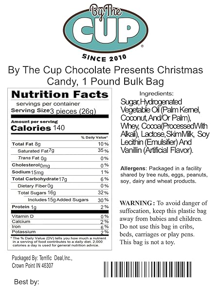 BY THE CUP CHOCOLATE PRESENTS CHRISTMAS CANDY, 1 POUND BULK BAG