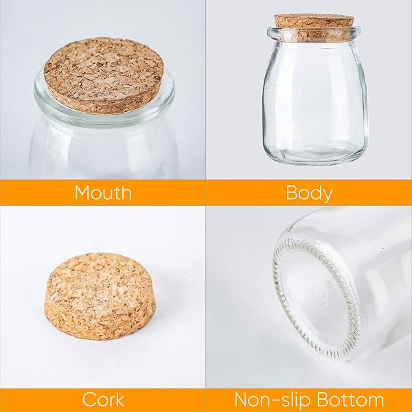 BRAJTTT MINI YOGURT JARS 30 PACK, 7 OZ GLASS FAVOR JARS WITH CORK LIDS, PUDDING CONTAINERS WITH LIDS, MASON JAR WEDDING FAVORS HONEY POT WITH LABEL TAGS AND STRING