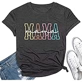 Selorian Mama Shirt for Women Mom Life Tee Cute Mothers T-Shirt Funny Mama Letter Print Tops