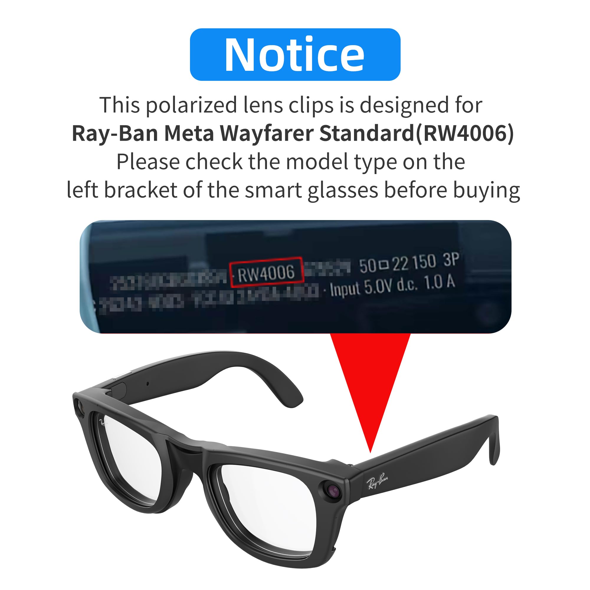 4Pcs Polarized Clip for Ray-Ban Meta Wayfarer RW4006 Smart Glasses (Size M 50-22), Discoloration Clips for Ray-Ban Meta Wayfarer Protect Your Eyes, Cool and Fashion (Black+Green+Brown+Yellow)
