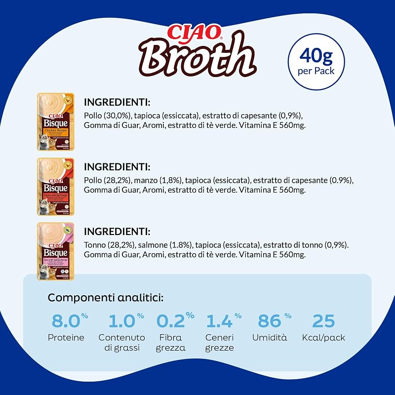 Ciao Bisque, Multipack Pollo, Manzo, Tonno e Salmone, 960g