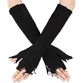 GERINLY Frayed Arm Warmer Emo Punk, Long Fingerless Gloves Goth Scene, Fashion Knitted Wrist Wamer