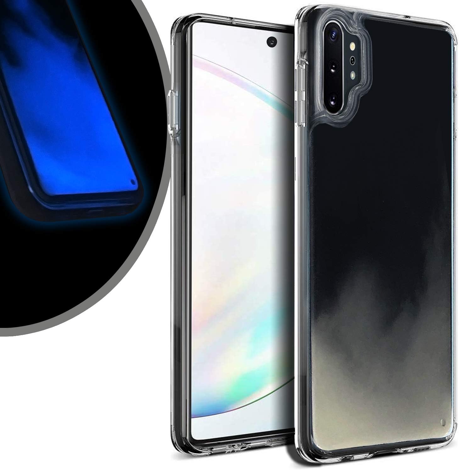 VenSen Liquid Fluorescent Case for Samsung Galaxy Note 10 + Plus 5G Soft TPU Luxury Glow in The Darkness Noctiluncen Luminous Neon Sand case Fit Note10Plus Note10+ (Black)