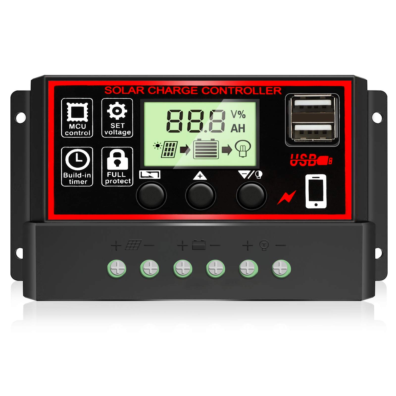 Photo 1 of [Upgraded] 30A Solar Charge Controller, Black Solar Panel Battery Intelligent Regulator with Dual USB Port 12V/24V PWM Auto Paremeter Adjustable LCD Display (30a)