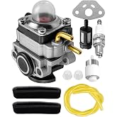 Carburetor Lawn Mower Carb Kit Fit for Hyper Tough HY26SST String Trimmer | Replace BM25CSAC, Includes Carburetor Gasket Fuel Pipe and Air Filter Fit for 25cc 26cc Gas Trimmers