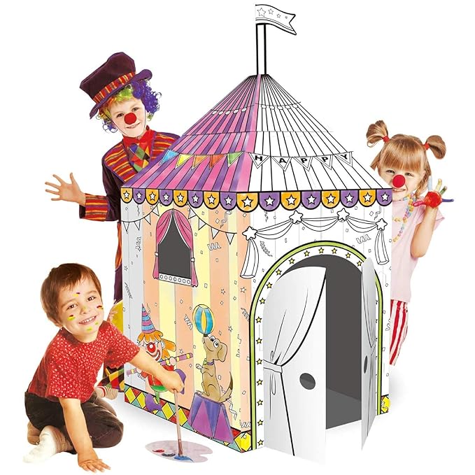 Leo & Emma Spielhaus XXL 102 x 147 cm DIY Doodle Zeichnen Kunst Bastelset für Kinder Pappe Spielhaus Malhaus zum Bemalen und 