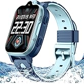 MJVV 4G GPS Smart Watch for Kids with Calling Whatsapp Line Facebook TikTok Tracker Phone Watch Video Call SOS Alarm Voice Chat Message Real-Time Tracking Smartwatch for Age 3-15 Gift Blue