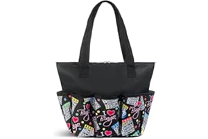 BINGO INNOVATION I Love Bingo Black Tote Bag with 10 Pockets for Daubers, Dabbers, Markers & Accessories – Bingo Bag with Zipper