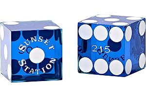 LAS VEGAS STYLE Authentic Used Casino Craps Dice from Las Vegas Sunset Station - Blue Polished - 6-Sided, Large, 19mm, Professional Grade with Serial Numbers, 2 Piece Set for Poker, Bunco, Farkle & Left Right Center