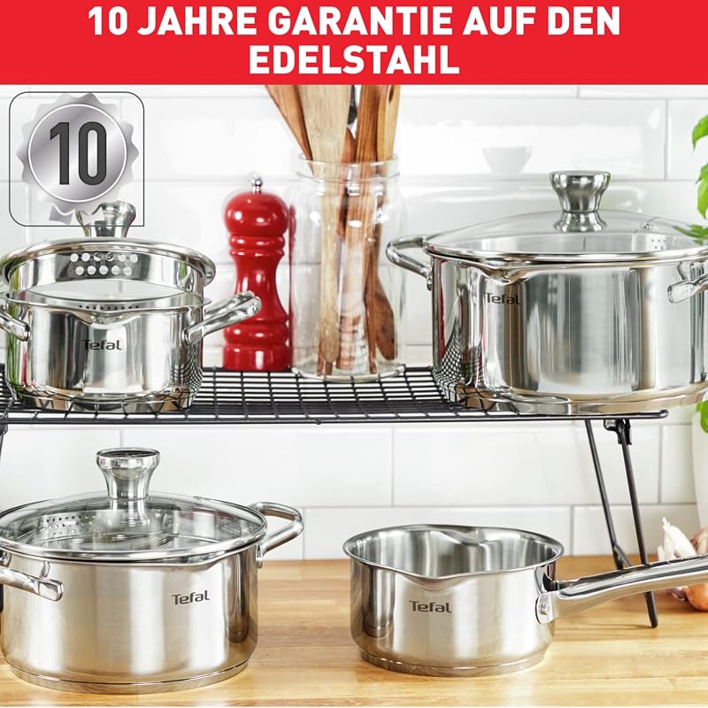 Duetto Topfset Induktion 9-teilig, robuster und hochwertiger Edelstahl, Induktions Töpfe Set mit Siebdeckel, backofengeeignet bis zu 260°C (ohne Deckel), für alle Herdarten geeignet, A705S9