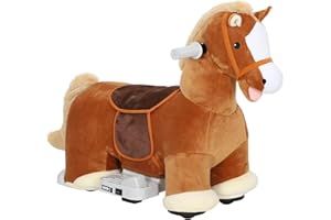 Qaba 6V Ride on Toy Horse, Battery Powered Kids Electric Ride on Horse with Music, Soft Touch, Silent PU Wheels, Forward, Rid
