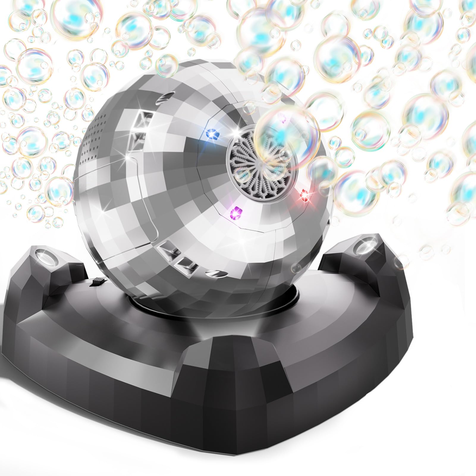BLmukce Bubble Machine for Kids & Toddlers 1-3, Automatic Disco Bubble Blower Maker with Bubble Solution, LED Lights & 360° Rotation, 10000+ Bubbles Per Min, Outdoor Game Toy for Easter Birthday Party