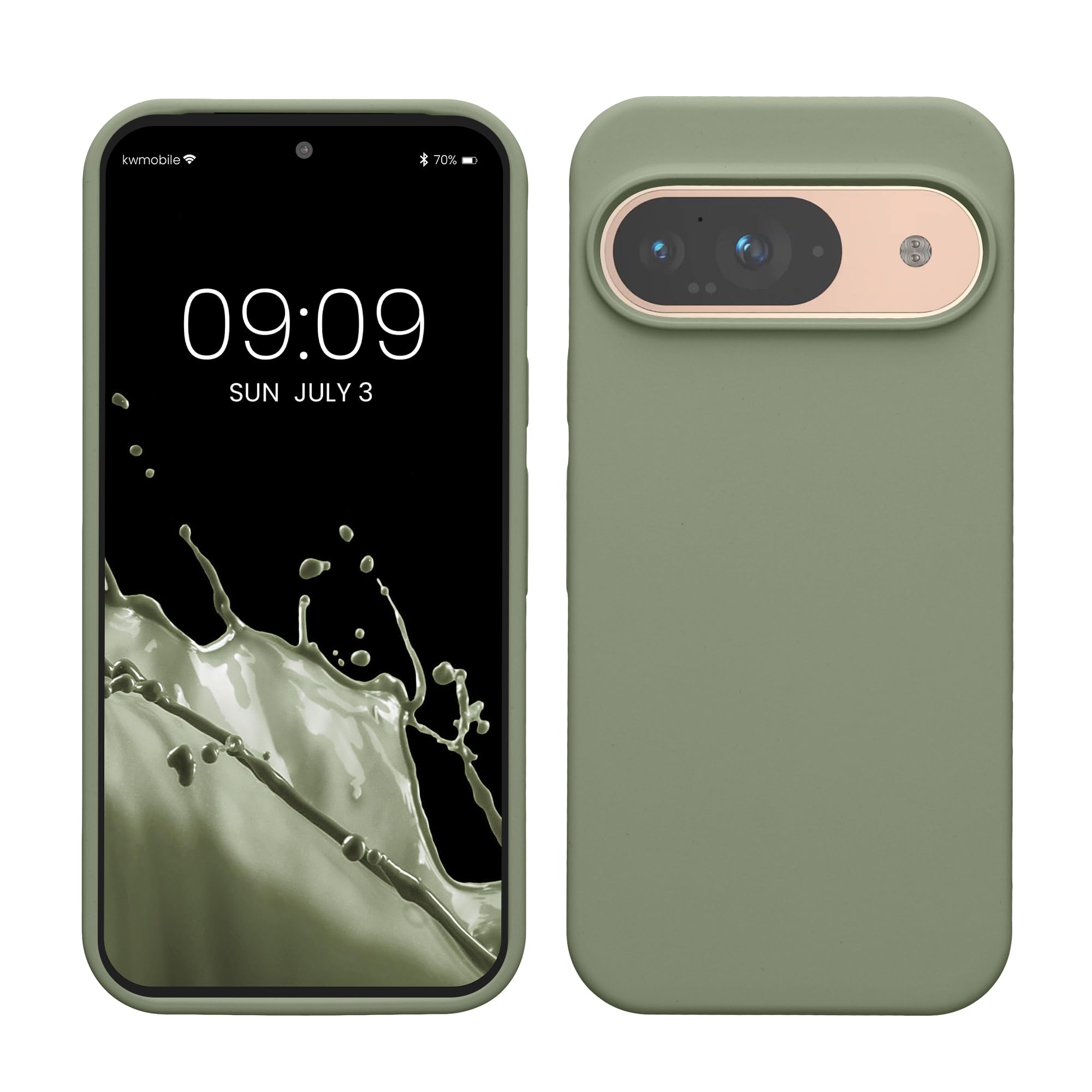 kwmobile Case Compatible with Google Pixel 9 Case - Soft Cover Compatible with Google Pixel 9 Pro Cover - Wireless Charging Gray Green — image 1