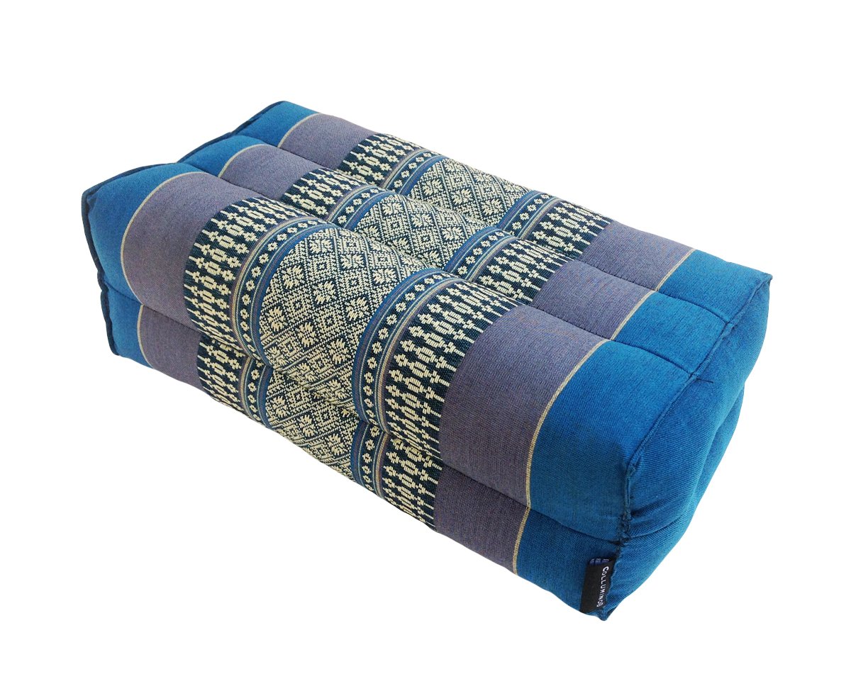 Traditional Thai Kapok Yoga Support Block Cushion Meditation Pillow size 35 x 15cm (Blue)