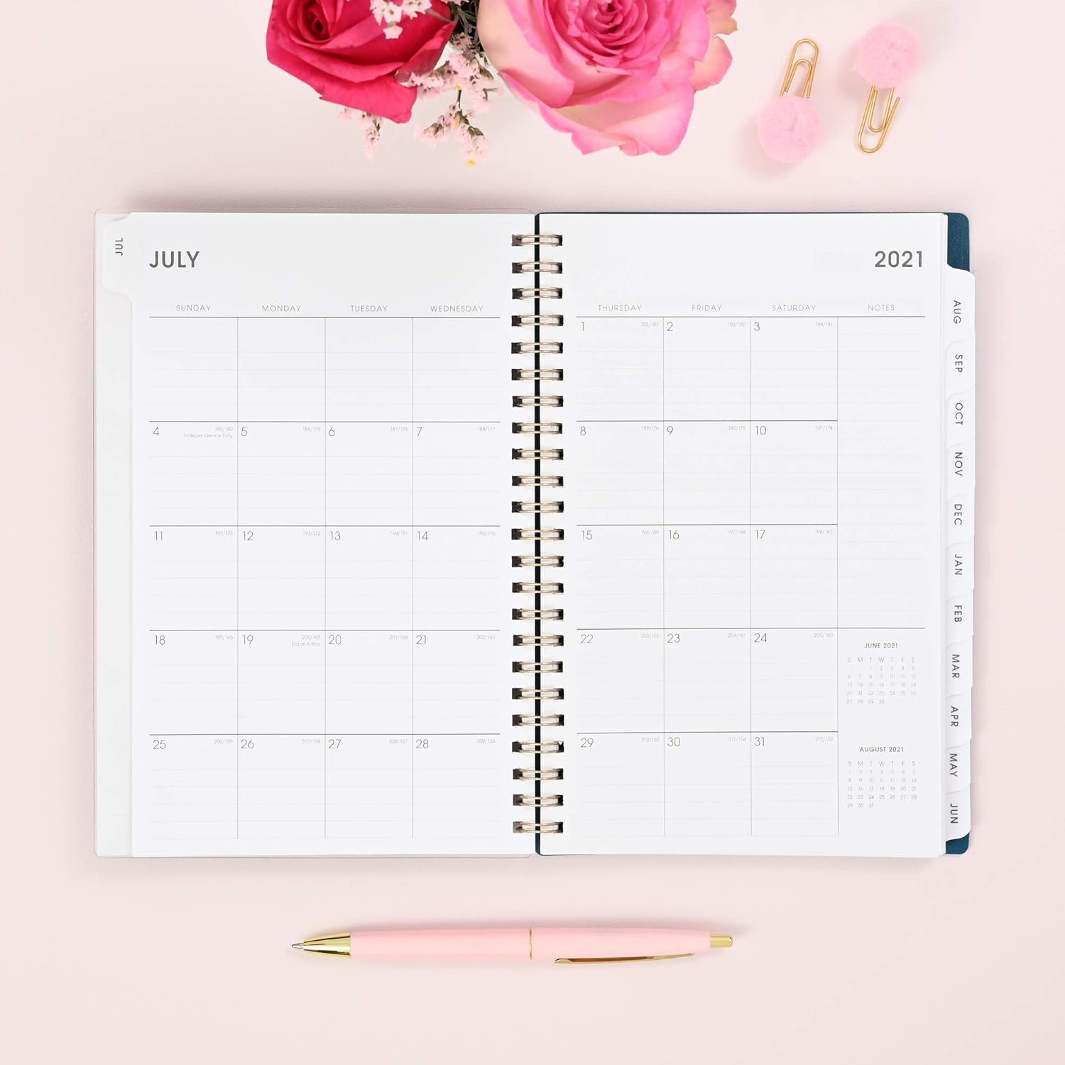 Blue Sky 2021-2022 Academic Year Weekly & Monthly Planner, 5" x 8", Frosted Flexible Cover, Wirebound, Roosevelt Pink (128691) : Office Products