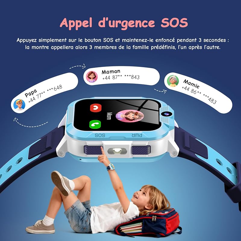 Montre Connectée Enfant 4G avec GPS, Appel Vidéo & Téléphone, SOS, Écran HD 1,85", IP68 Étanche, Mode École, Podomètre, Cadeau pour Fille et Garçon — photo 4 sur 8