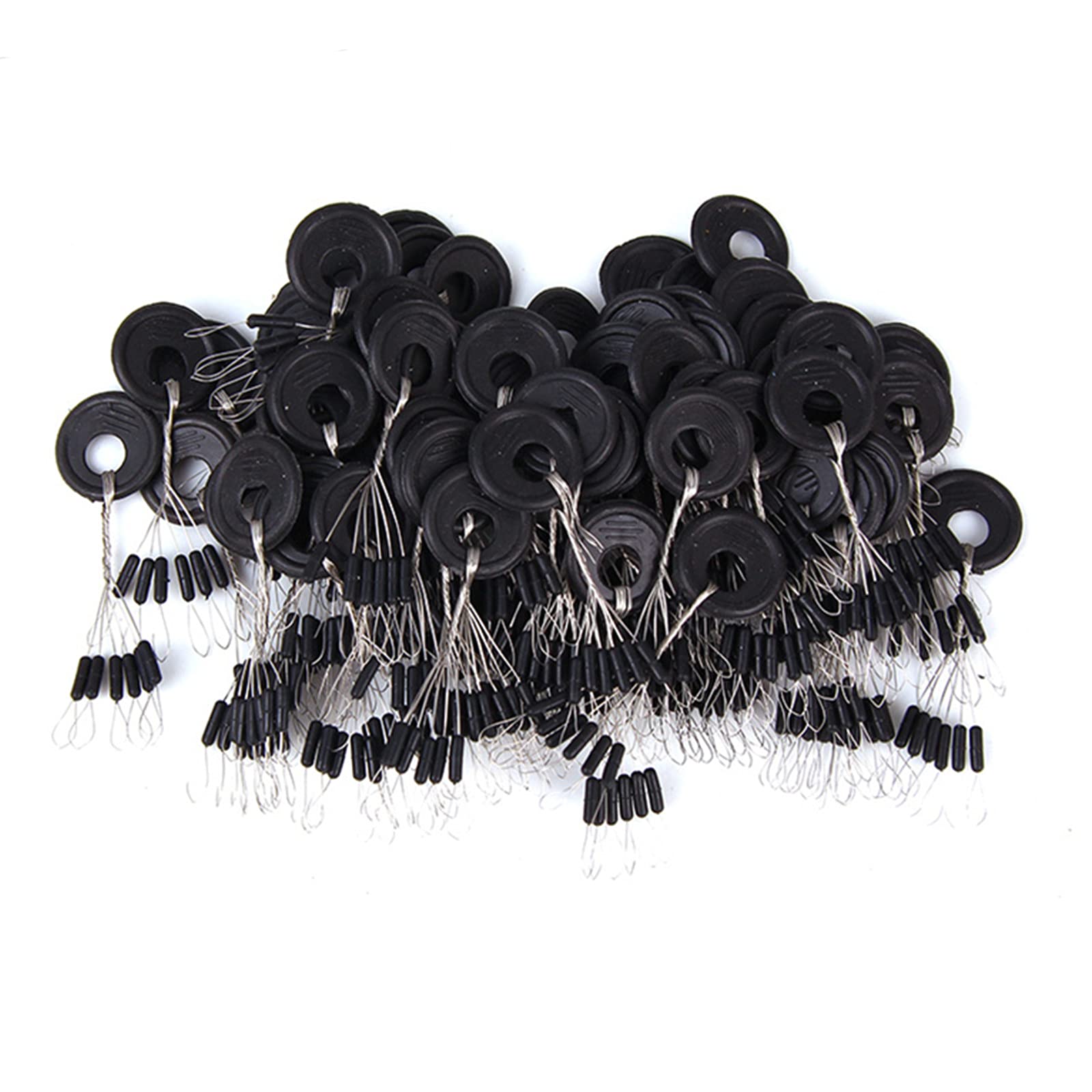 Fishing Bobber Stopper, 300 Pcs/50 Groups Rubber Fishing Bobber Beads Stopper 6 in 1 Float Sinker Stops Fishing Space Beans, Black Cylinder (L: Line Dia 0.26-0.37mm)
