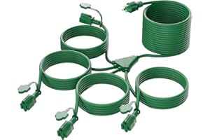 K KASONIC - 46FT Christmas Lights Outdoor Extension Cord with Mutil Outlets, ETL Listed Heavy Duty Electrical Cord with Protective Covers, Weatherproof Extension Cord for Outside, 16AWG/1625W, Green