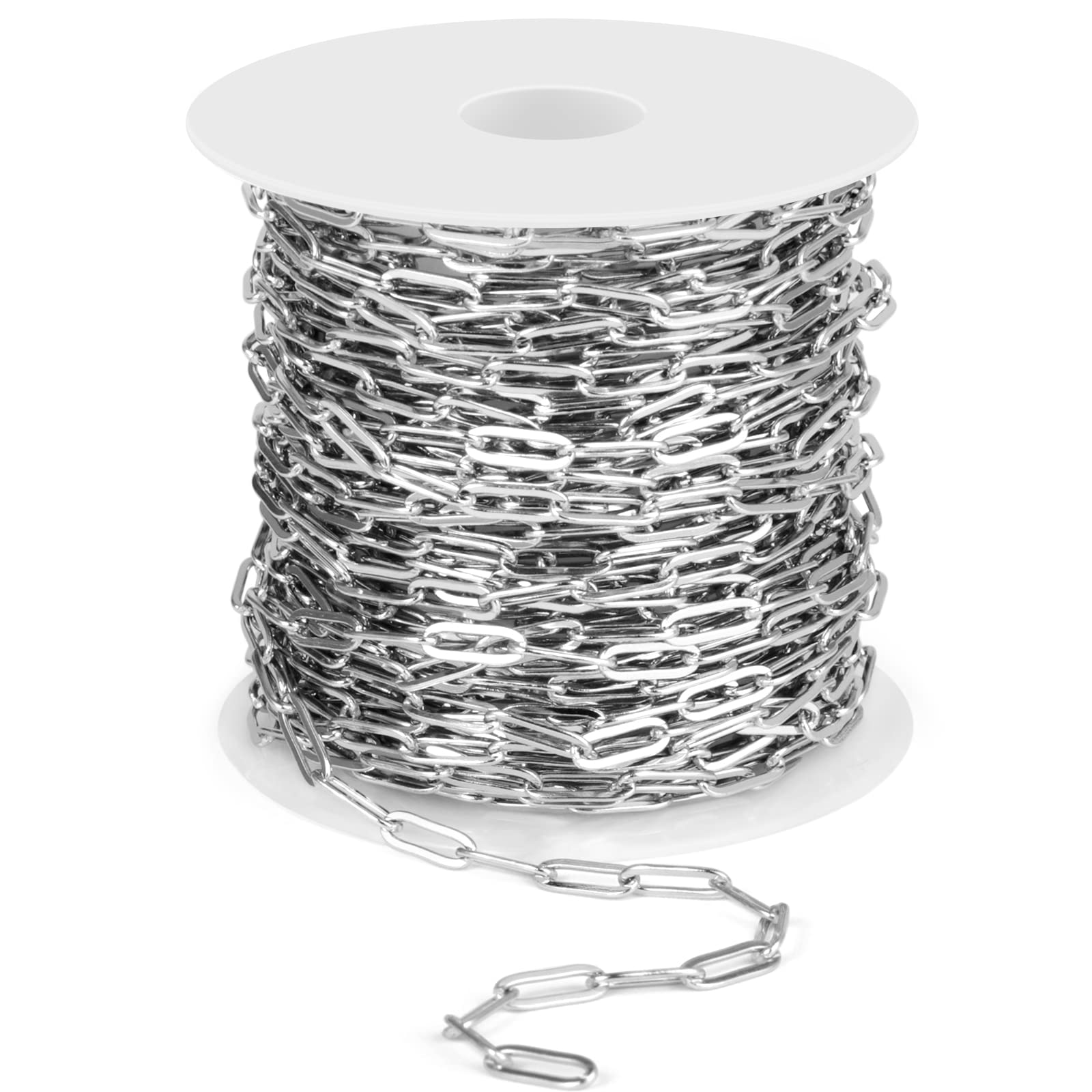Photo 1 of [33 Ft] Stainless Steel Paperclip Chains Roll, 3mm Width 304 Stainless Steel Oval Link Chains Spool Bulk for Jewelry Making