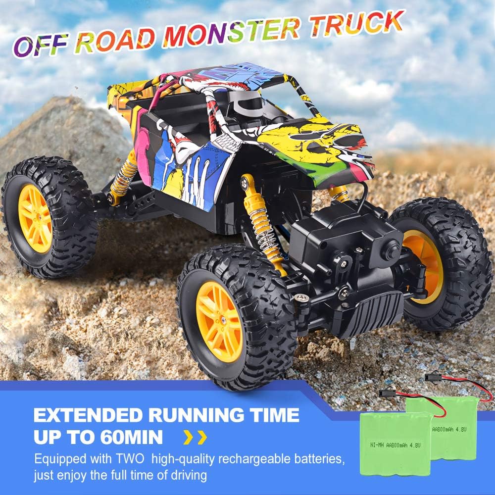 DOUBLE E RC Cars 1:18 Dual Motors Rechargeable Remote Control Truck 4WD Off Road RC Truck Rock Crawler: Toys & Games