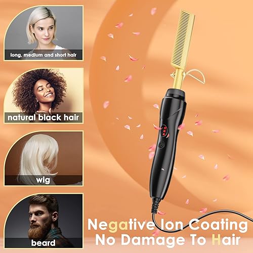 Wigs Electric Hot Comb For Afro Hair 200-500°F Pink Hot Comb
