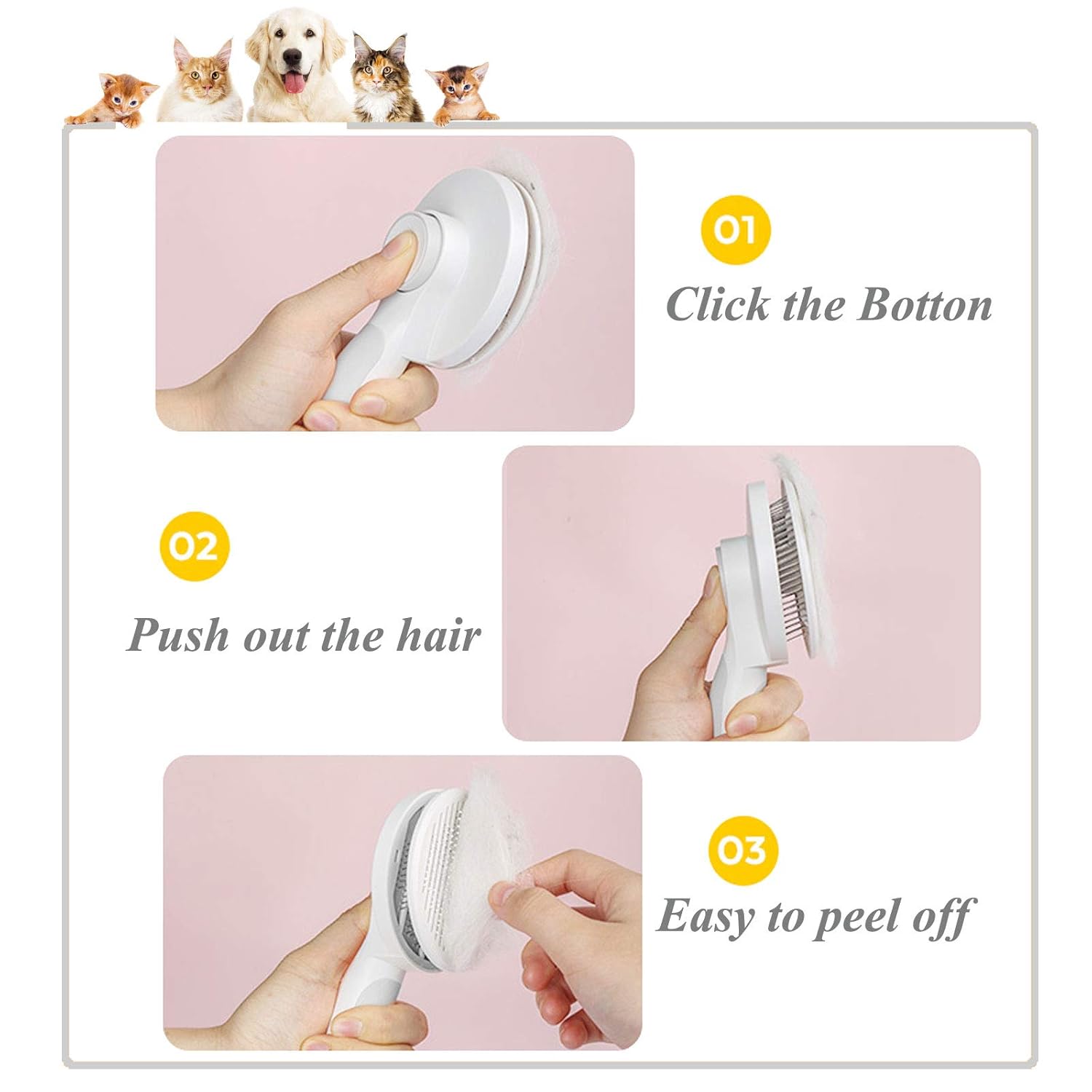 SimpleDot Self Cleaning Slicker Brush for Dogs and Cats, Pet Grooming Brush, Pet hair brush for Removes Undercoat Loose hair, Mats, Tangled and Dirt, Massages, for all hair types Dogs and Cats (Gray): Beauty
