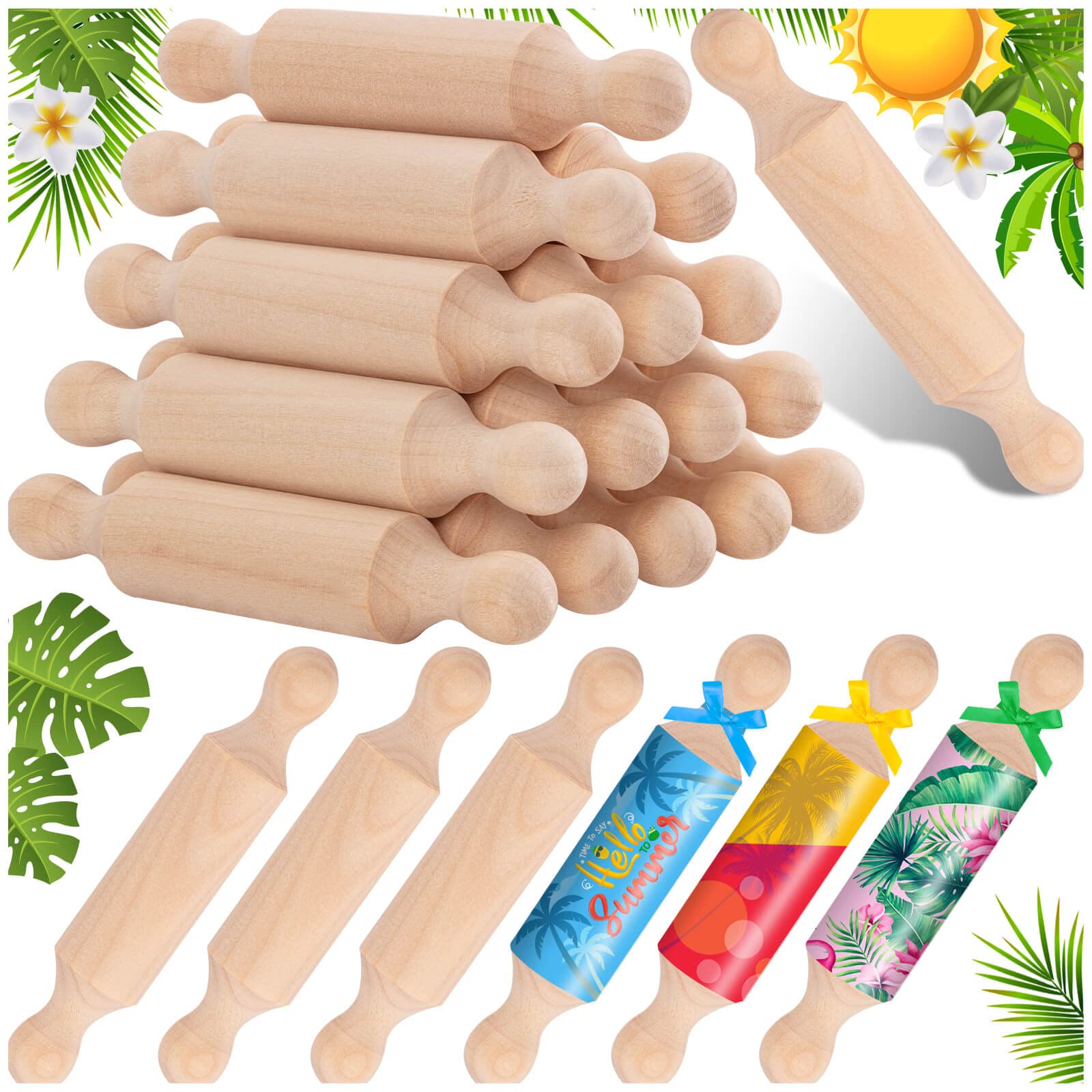 Photo 1 of 20PCS Mini Rolling Pins for Crafts, Small Wooden Dough Roller for Children in the Kitchen Baking and Imaginative Play, Wooden Tiered Tray Decorative for Halloween and Christmas Presents (4.1 Inches)
