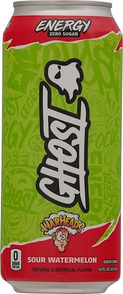 GHOST ENERGY DRINK – SINGLE CAN, WARHEADS SOUR WATERMELON 16OZ – ENERGY & FOCUS & NO ARTIFICIAL COLORS – 200MG NATURAL CAFFEINE, L-CARNITINE & TAURINE – GLUTEN-FREE & VEGAN