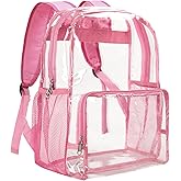 Vorspack Clear Backpack Heavy Duty - Large Clear Backpacks for School See Through Bookbag for Girls Boys Transparent Bag for Work, Concert, College - Pink