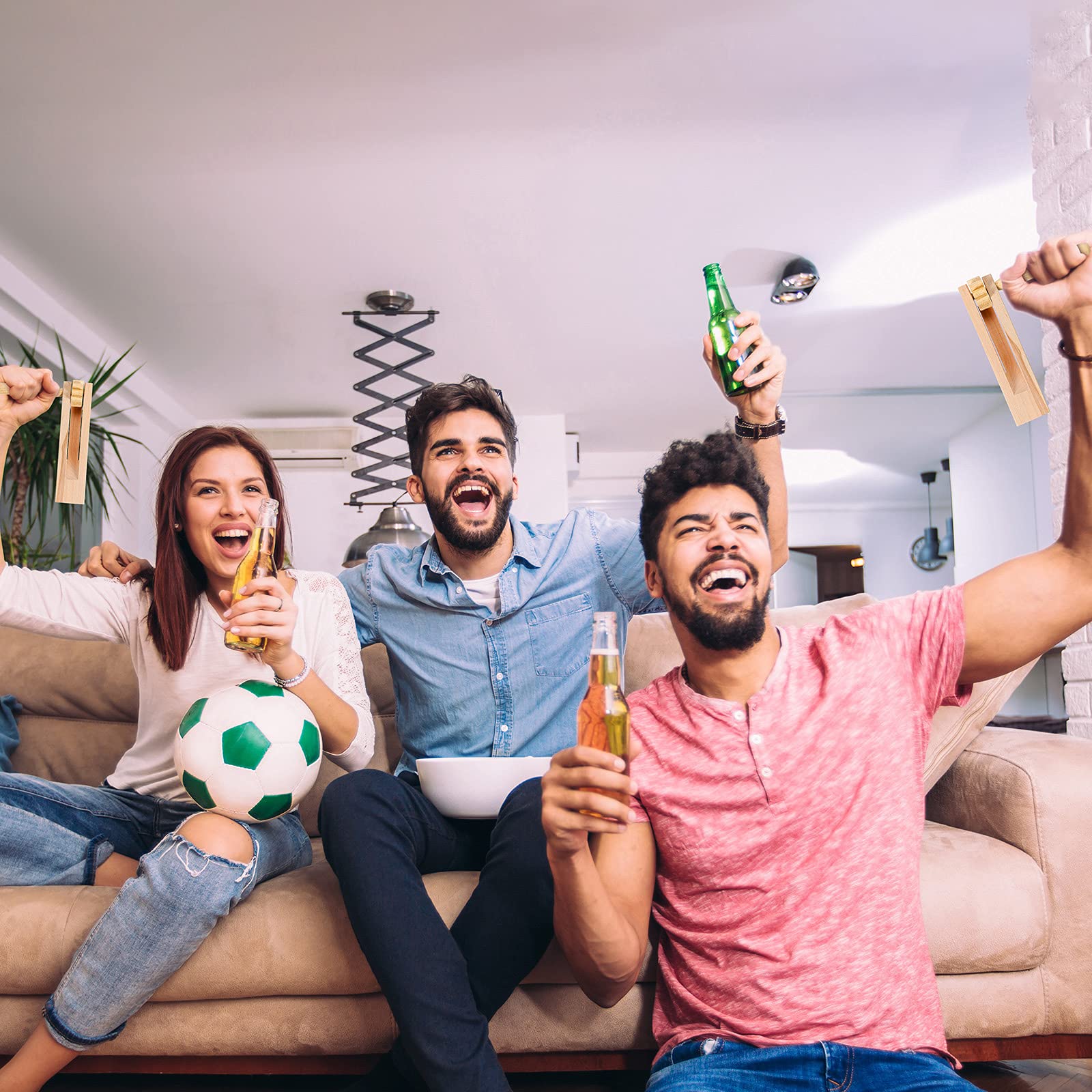 4 Pieces Mexicanas Noise Ratchet Wooden Spinning Ratchet Noise Maker Spinning Rattle Ratchet Wood Traditional Toy for Birthday Present, Party Favor, Sports Events and Christmas Celebrations