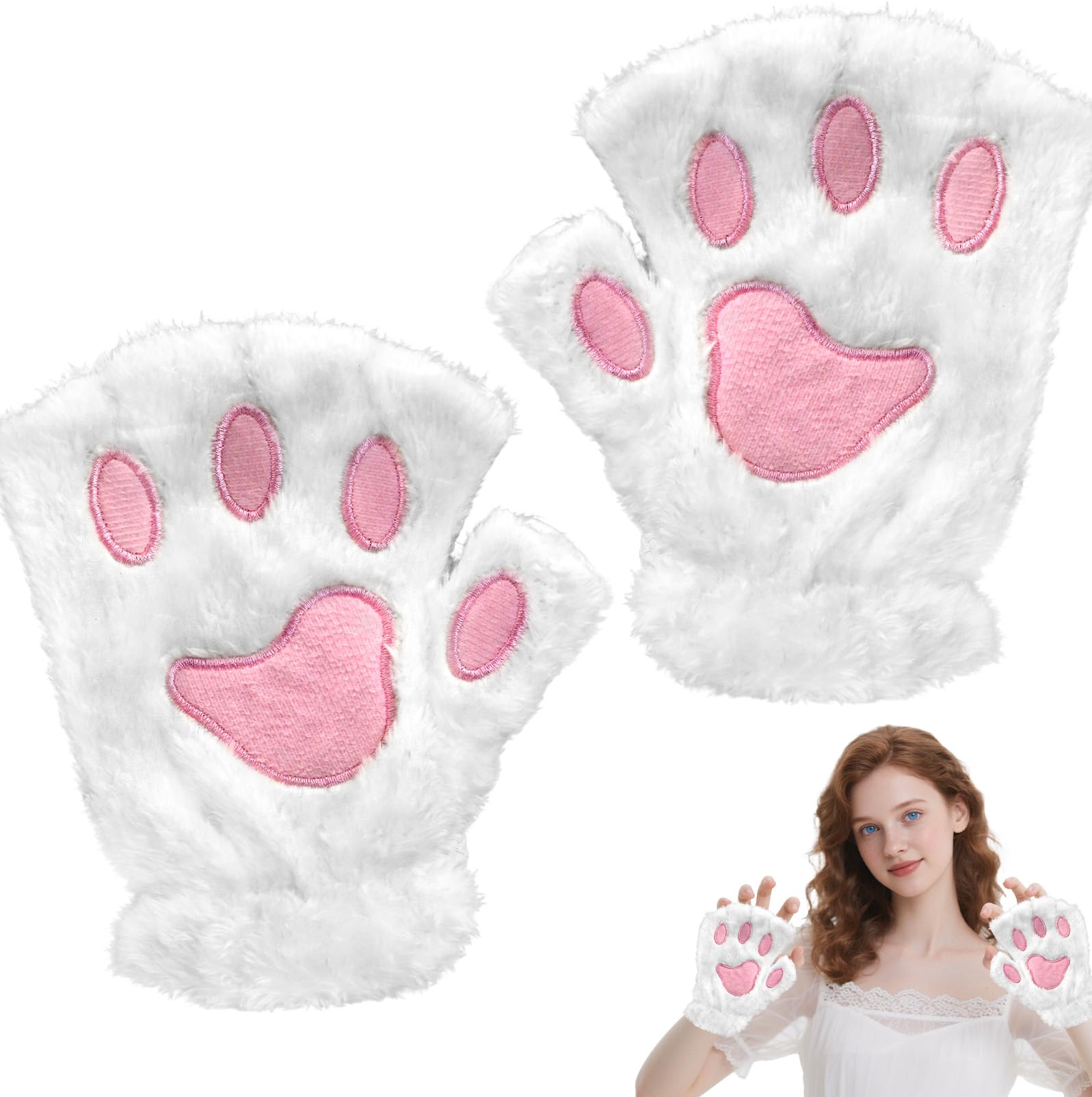 Photo 1 of *********READ CLERK NOTES**********  
Dokeawo Fingerless Cat Paw Gloves, Furry Bear Plush Animal Mittens, Cute Cosplay Halloween Cat Costume Accessories for Women