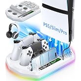 Cooling Station with Controller Charger for PS5/Slim/Pro, PlayStation 5 Vertical Stand for Disc &amp; Digital Console, Dual PS 5 Controller Charging Station with 3 Level Cooling Fan, PlayStation 3 Games