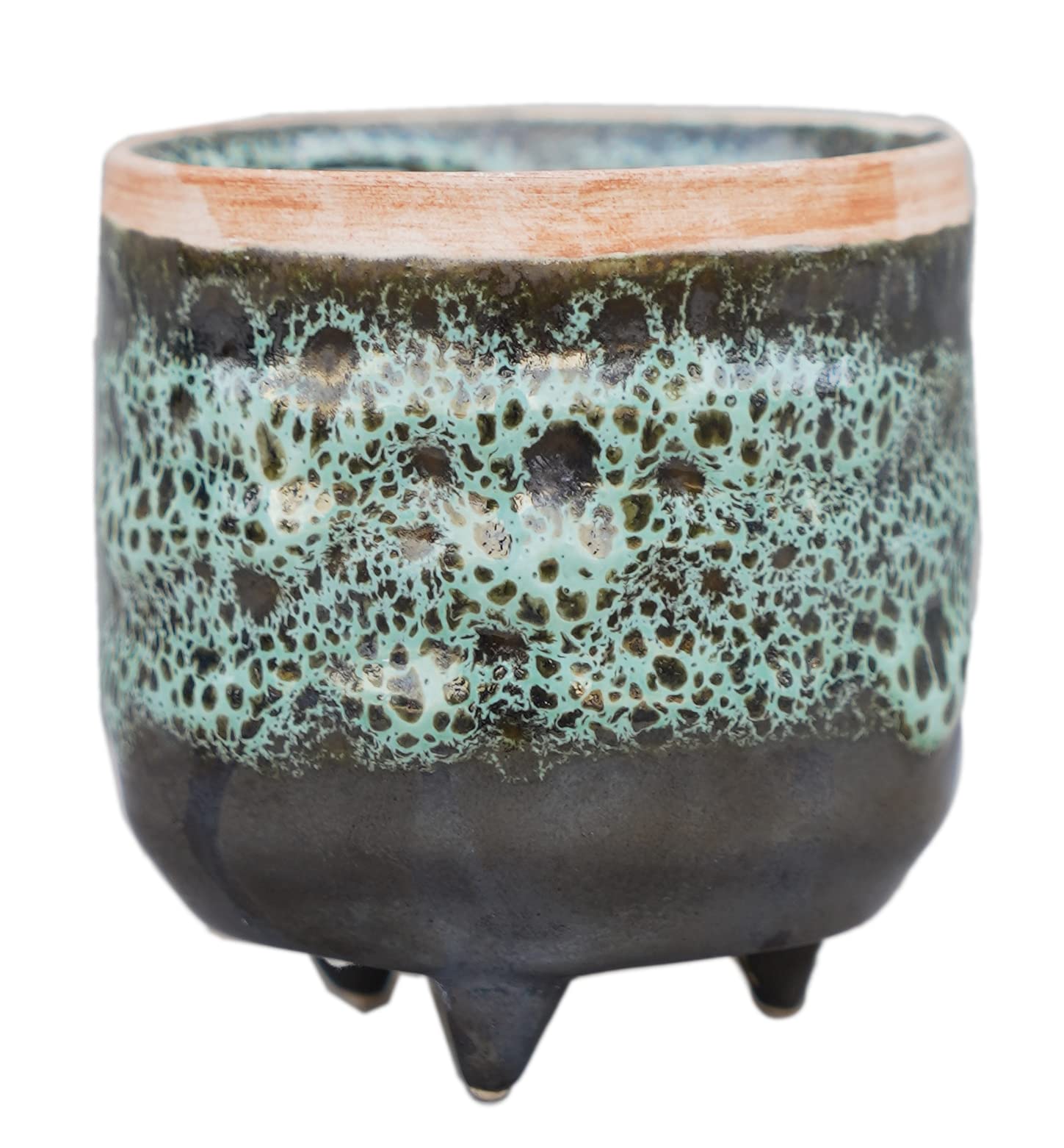 Ivyline Indoor Cacti Planter with Foot, Emerald Reactive Glaze, H7 x W7 x D7cm, One Size