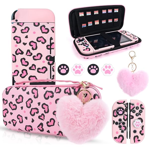 Amazon.com: DLseego Pink Love Leopard Carrying Case for Switch