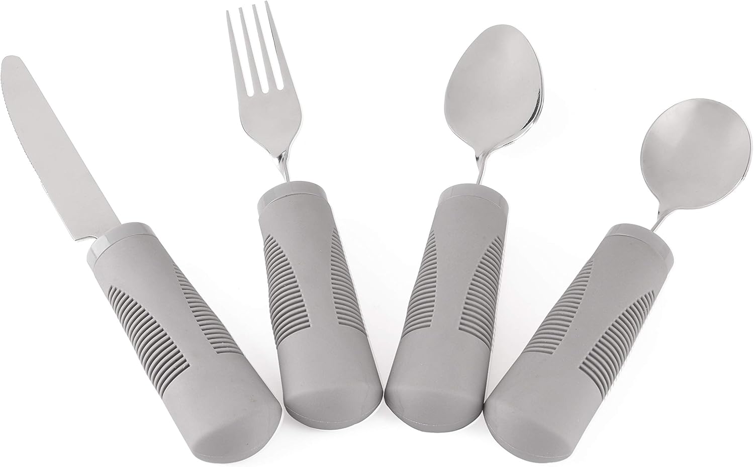 Adaptive Utensils (4-Piece Kitchen Set) Wide, Weighted, Non-Slip Handles for Hand Tremors, Arthritis, Parkinson’s or Elderly use - Stainless Steel Knife, Fork, Spoons (Gray Weighted Bendable): Health & Personal Care