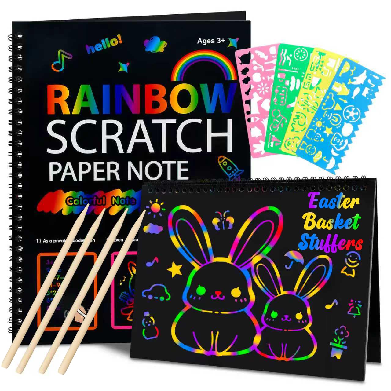 Easter Basket Stuffers for Teens: Scratch Paper Art Crafts Back to School Classroom Teacher Supplies Easter Gifts for Kids Game Party Favors Activities Toys for Boy Girls Ages 3-12 Years Old 2Pack