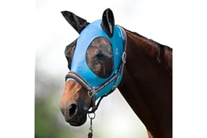 Harrison Howard Super Comfort Stretchy Fly Mask Large Eye Space with UV Protection Soft on Skin with Breathability Azure Blue L Full Size
