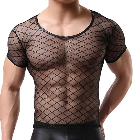 Sexy Männer Schiere Kurzarm T-Shirt Mit Engen Muskel Fit Unterhemd Xl Blk Netz - Wie in Abbildung, m