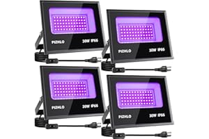 PIZHLO 4 Pack 30W Black Light, Blacklight Flood Light with Plug & Switch, IP66 Waterproof Outdoor Black Light Spotlight for Dance Party Fluorescent Poster Body Paint Neon Glow in The Dark Stage Lighting
