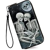 RAUEDWDJS Women's Wallets,Credit Card Holder Money Leather Long Wallet with Wristlet,Large Capacity with Zip-Around Phone Purse for Women Ladies Girls,Couple Skulls